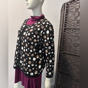 Appleseeds petite’s PLX black tan and white polka dot zip cardigan
